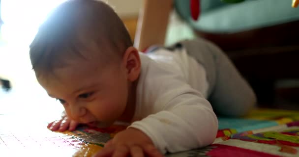 Sevimli Bebek Yerde Yatıp Oyuncaklarla Oynuyor — Stok video