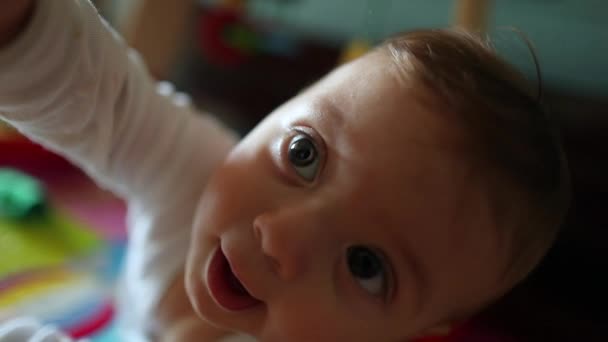 Cute Baby Grabbing Camera Lens Toddler Reaching Hand — ストック動画