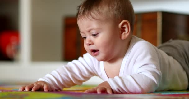 Upset Baby Learning Crawl Angry Infant Child Development — Video Stock