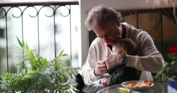 Candid Grandfather Bonding Baby Grandson Grandpa Holding Grand Child — Vídeo de Stock