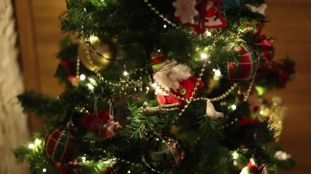 Christmas Tree Decoration Blinking Lights Detail — Stock videók