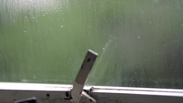 Rainy Day Window Droplets Falling Storm — Vídeo de stock