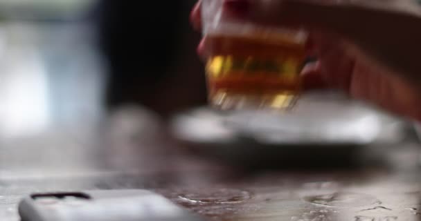 Person Hand Picking Beer Glass Close Beverage Bar — Vídeos de Stock