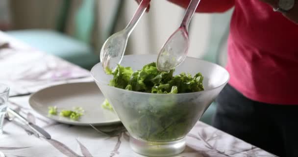 Servir Ensalada Almuerzo Cerca Del Plato — Vídeos de Stock