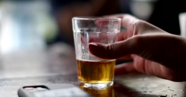 Woman Picks Glass Beer Taking Sip Alcoholic Drink — Vídeos de Stock