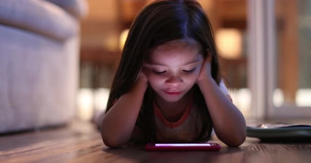 Child Watching Cellphone Screen Night Blue Light Smartphone Device Glowing — Vídeo de stock