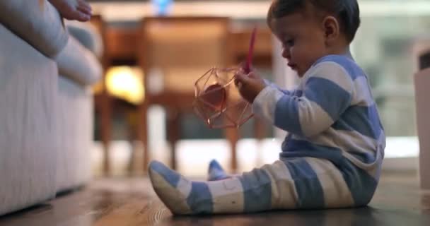 Baby Infant Boy Night Wearing Pijamas Playing Object — Stok video