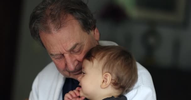 Grandfather Holding Baby Casual Candid Generation Relationship Grandparent Infant Boy — Stock Video
