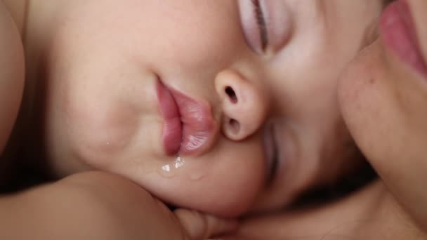 Baby Sleeping Drooling Close Infant Toddler Boy Face Asleep — Stockvideo