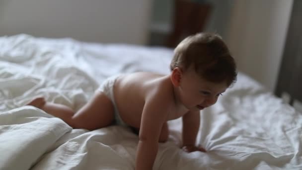 Baby Toddler Morning Bed Smiling Laughing — Video