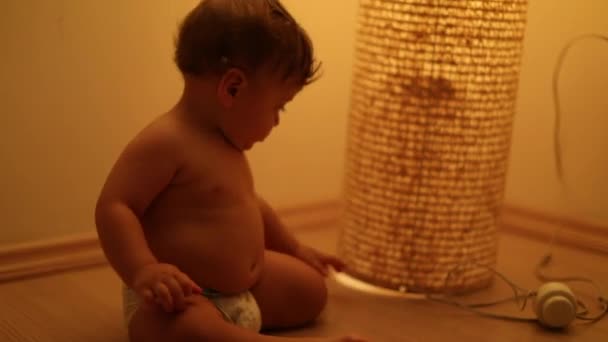 Baby Toddler Playing Withlamp Object Night Infant Plays Himself — Stock Video