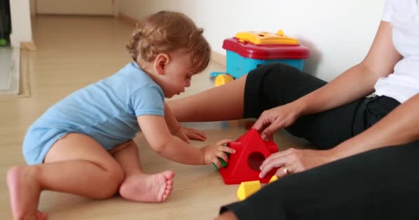 Cute Baby Playing Indoors Toys Mother One Year Old Infant — Stockvideo