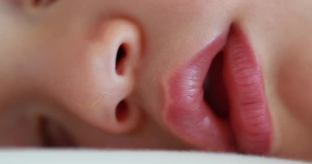 One Year Old Baby Asleep Macro Close Infant Mouth Eyes — Vídeos de Stock