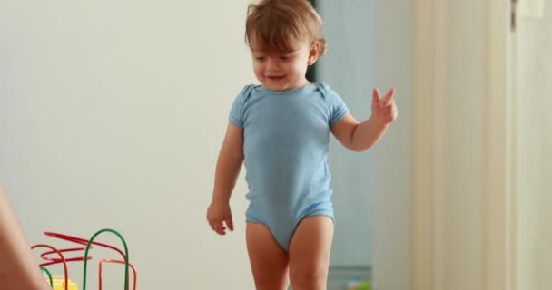 Little Baby Boy Dancing Moving Body Home Happy Child — Αρχείο Βίντεο