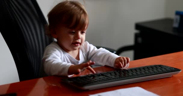 Baby Computer Desk Pretending Work Typing Keybaord One Year Old — Video