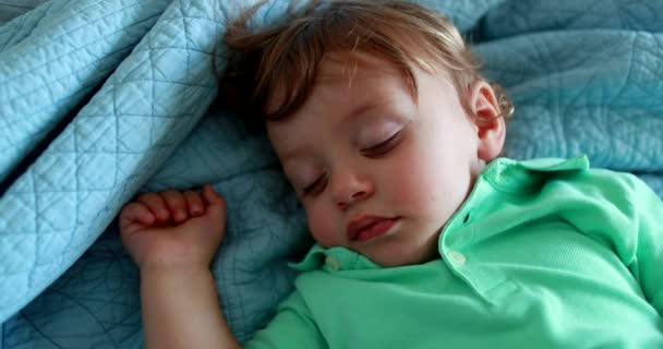 Baby Boy Lying Bed Sleeping One Year Old Infant Child — стоковое видео