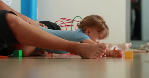 Candid Mother Pulling Baby Infant Child Mom Playing Together Floor — Stockvideo