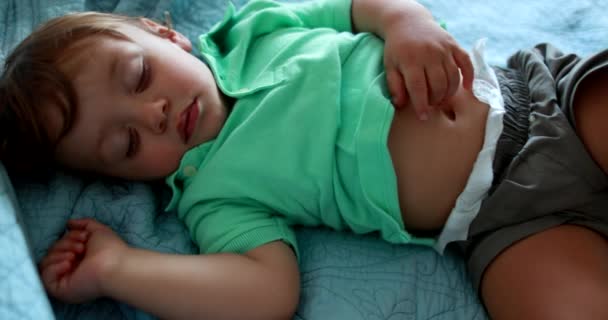 Cute Baby Child Boy Sleeping Bed — Stockvideo