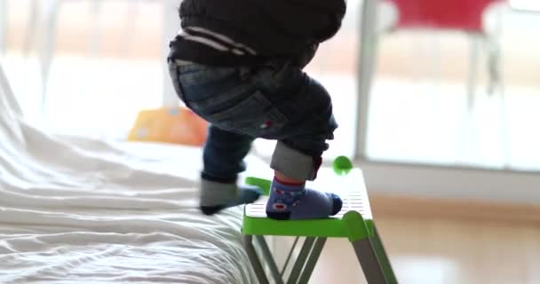 Baby Infant Falling Chair Toddler Boy Tumbling Bench Danger Concept — Wideo stockowe