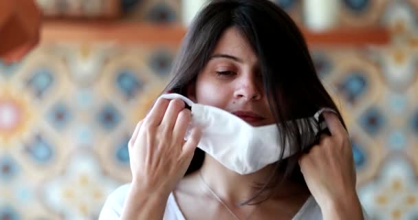 Attractive Woman Removing Face Mask End Pandemic — ストック動画