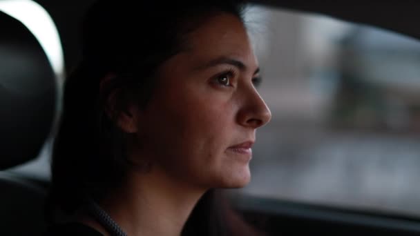 Woman Driving Auto Car Checking Rearview Mirror — Αρχείο Βίντεο