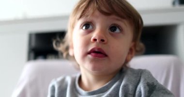 Small toddler child eating blueberry fruit