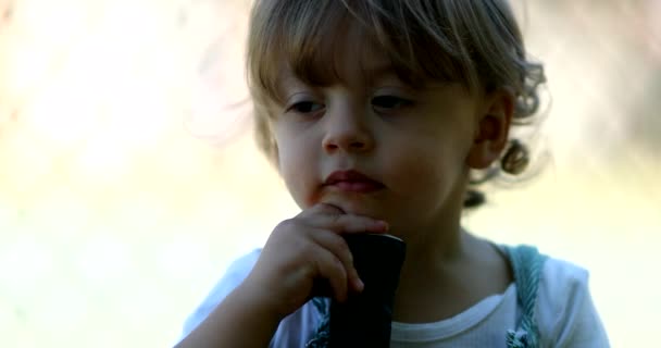 Contemplative Little Boy Thinking Portrait Pensive Child Kid — 图库视频影像