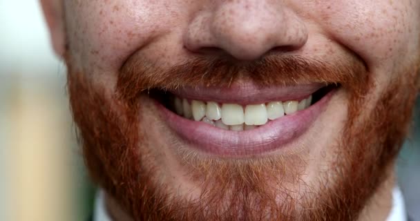 Close Man Mouth Smiling Redhead Ginger Person Smile Face Closeup — Stockvideo