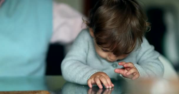 Playful Cute Baby Infant Toddler Playing Hands Table Glass — Video Stock