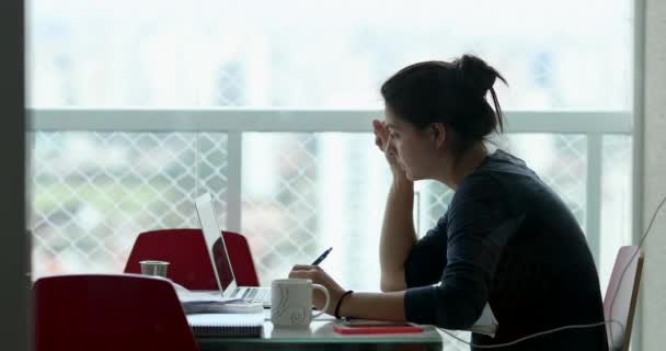 Woman Taking Brief Client Front Laptop Computer Working Home — Video