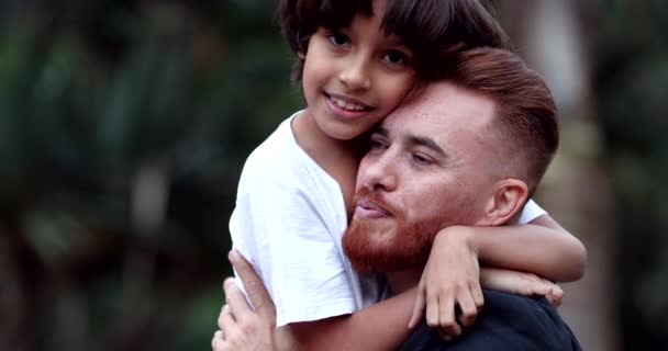 Father Son Embrace Child Hugging Parent Diversity Mixed Race — Stockvideo