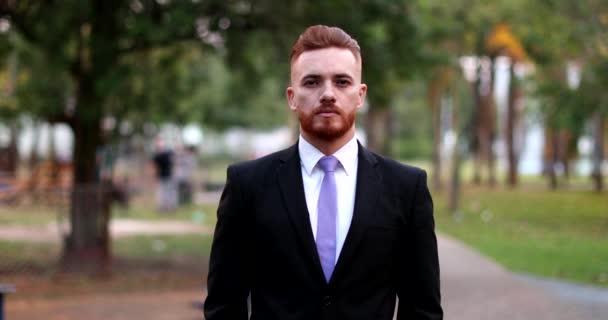 Business Man Standing Portrait Smiling Handsome Ginger Redhead Executive — Stock Video
