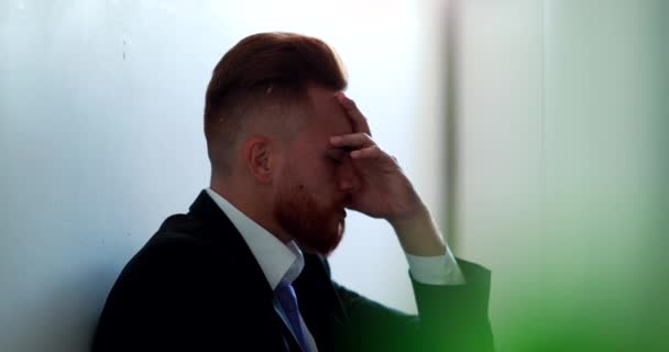 Frustrated Business Man Sitting Floor Feeling Despair — Stock Video