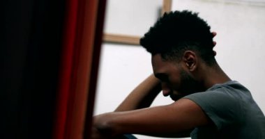 Frustrated black man feeling anxiety. Anxious Candid African person in depression