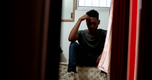 Troubled Black Man Feeling Unhappy Lonely Desperate Frustrated African Person — Video