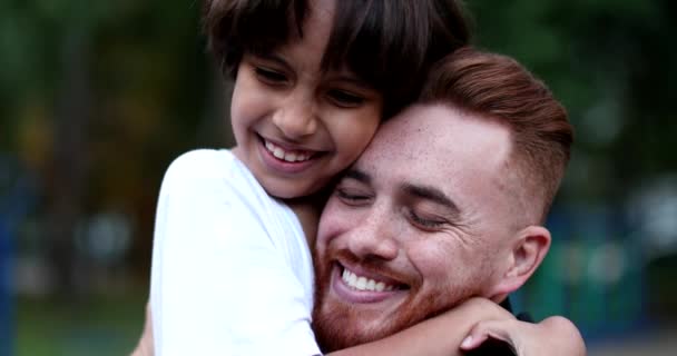 Parent Child Hugging Embrace Father Young Boy Ethnic Diverse Love — Stockvideo