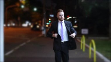 Stressed out Business man walking at night feeling worry and anxiety