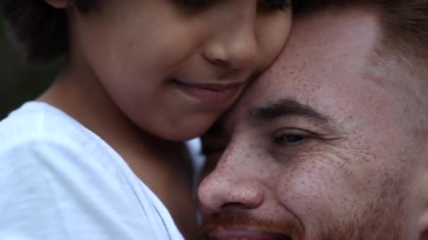 Father Son Hug Authentic Real Diversity Concept Racially Diverse Father — Stock video