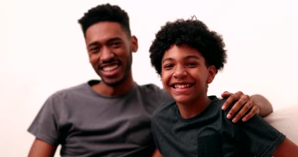 Two Brothers Together Smiling Black Mixed Race Siblings Older Younger — Vídeos de Stock