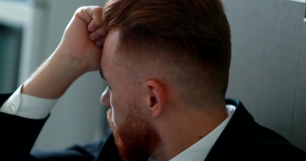 Pensive Business Man Sitting Floor Frustration — Stock video