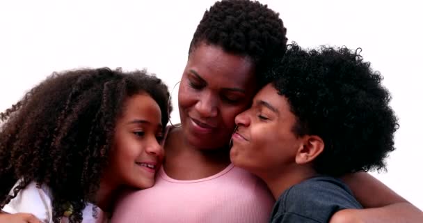 Loving Mother Kids Hug Mom Embracing Children African Ethnicity — Stockvideo