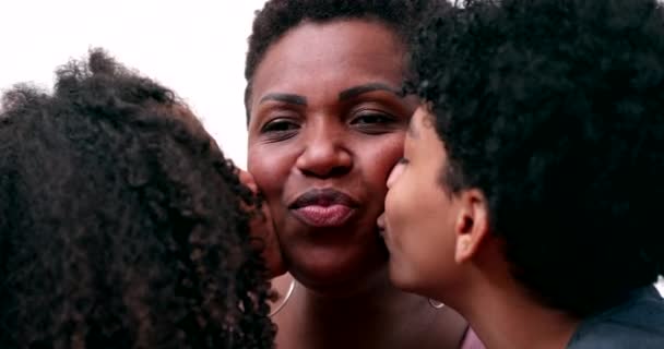 Children Kissing Mother Cheek African Mom Kids Affection Love Mixed — Vídeos de Stock