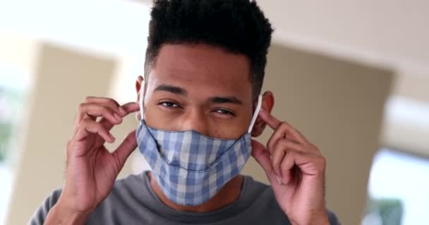 Young Man Removing Covid Face Mask Feeling Relief Mixed Race — Wideo stockowe