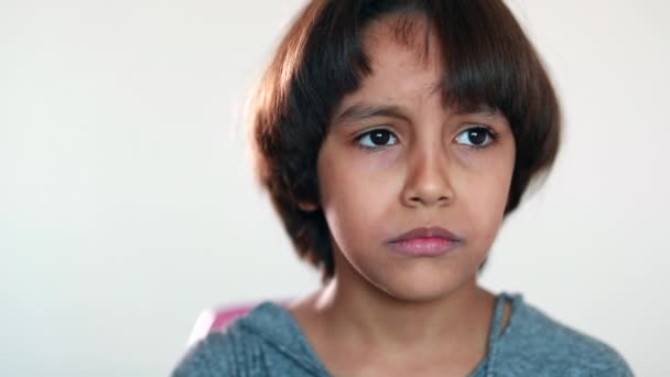 Sad Tearful Young Boy Upset Mixed Reace Ethnically Diverse Child — Wideo stockowe
