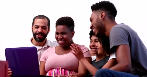 Happy Family Video Conference Laptop Webcam Interracial Parents Mixed Race — Stock videók