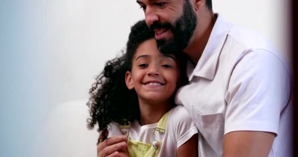 Father Daughter Love Mixed Race Child Dad Hug Embrace — Αρχείο Βίντεο