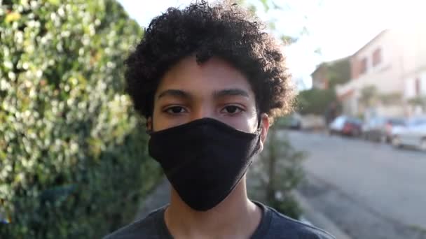 Mix Race Boy Standing Wearing Covid Face Mask — Wideo stockowe