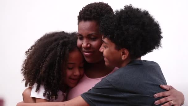 Mother Children Hug Love Mix Race Parent Kids Embracing Together — Stockvideo