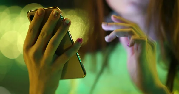 Closeup Girl Hands Holding Smartphone Device Touching Screen — Stock Photo, Image