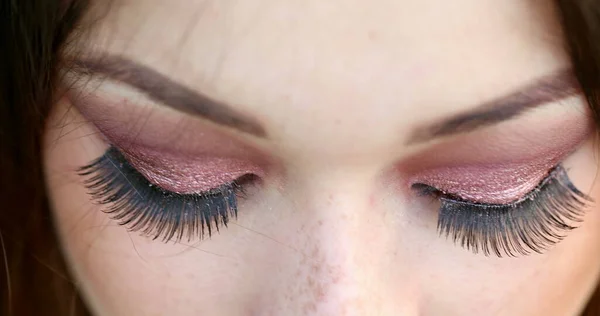 Beautiful Macro Green Eyes Closeup Young Woman Her 20S Looking — Stock Photo, Image